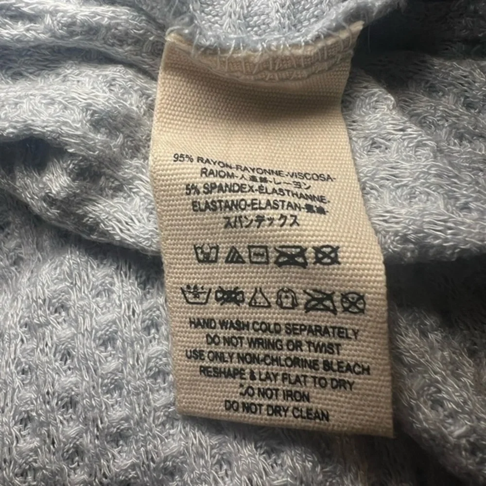 Free People Women M Baby Blue Waffle Knit Oversized Thermal Tunic Pullover Shirt
